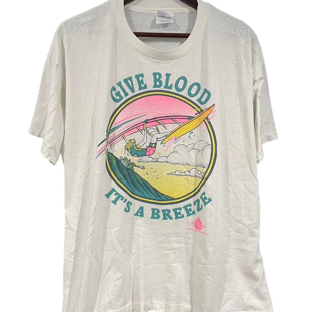 Vintage 90s Give Blood Itβs a Breeze Windsurfing Single Stitch Shirt Adult XL
